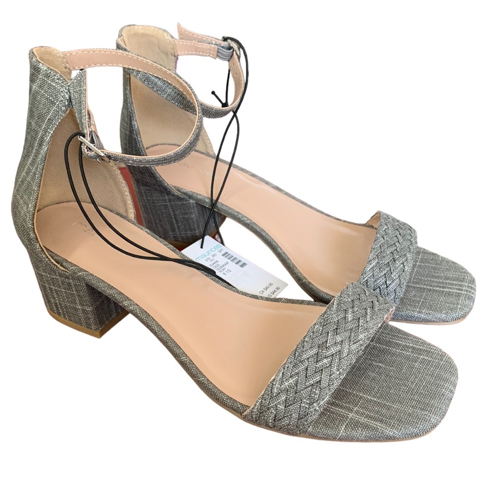 Maurices Roxy Gray Braided Ankle Strap Chunky Heel Open Toe Shoes Women’s 8.5